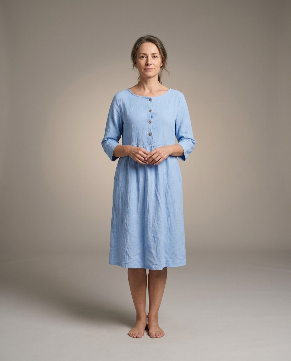 Lniana Sukienka Plisowana - przod (grey)