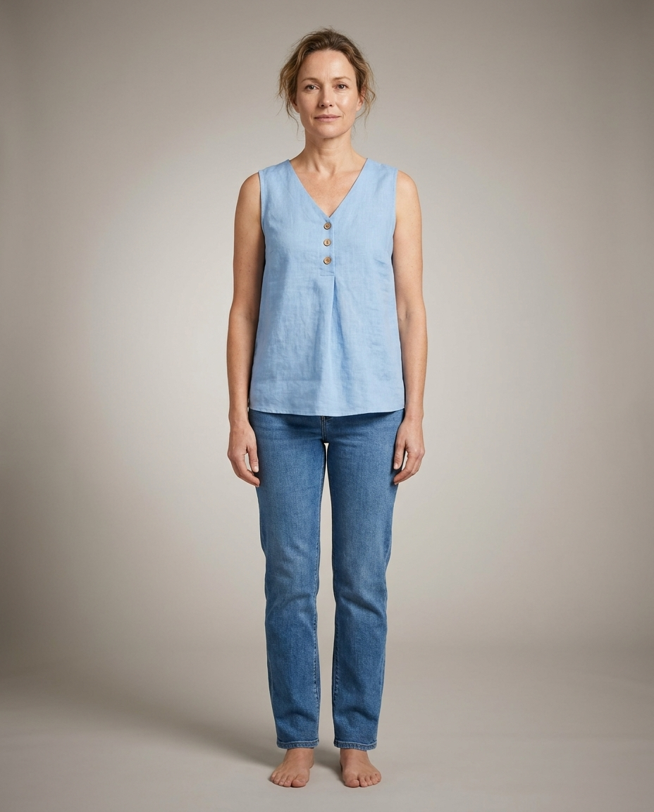 Lniany Top Dekolt V - przod (grey)