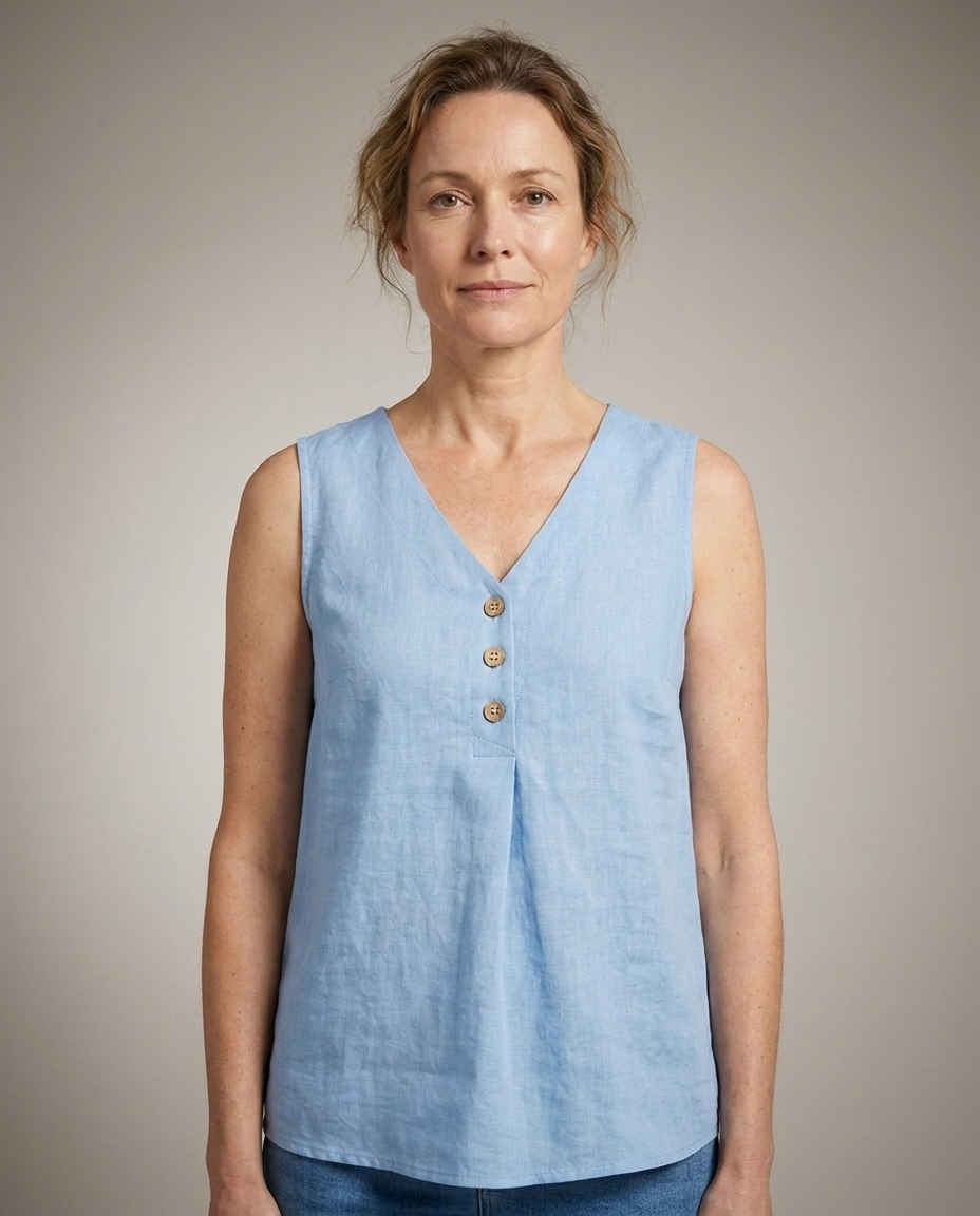 Lniany Top Dekolt V - detal (grey)
